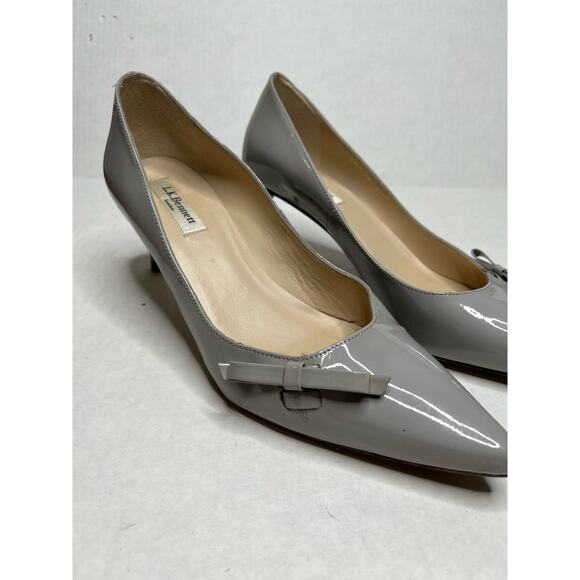 L.K. Bennett Designer Patent Leather Gray Pointed Toe Angelic Kitten Heels 9.5 - Picture 2 of 6
